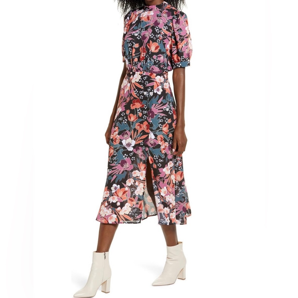 Julia Jordan Floral Puff Sleeve Midi Dress - Picture 1 of 10